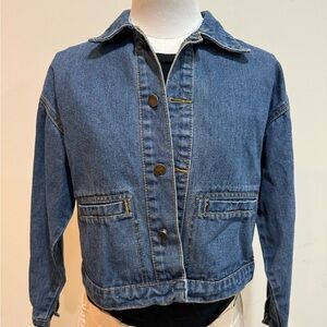 Blue Denim Jacket with Embroidered Text
